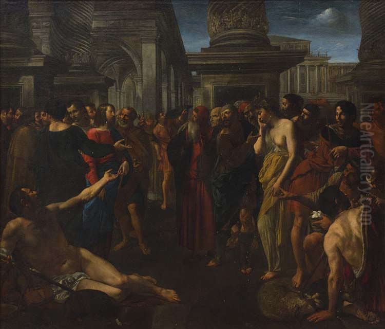 Christ and the Adulteress Oil Painting by Angelo Caroselli