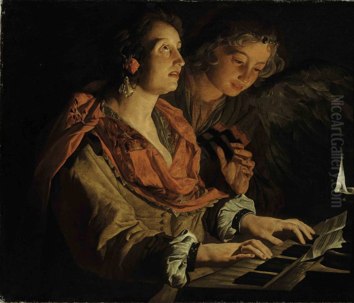 Saint Cecilia and the Angel Oil Painting by Matthias Stom