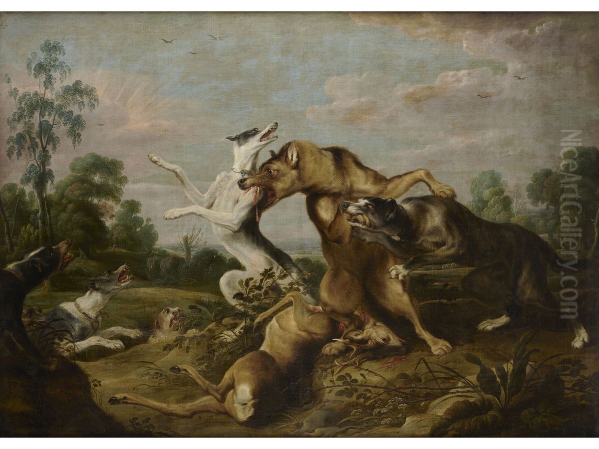 Fight between wolves and dogs Oil Painting by Frans Snyders