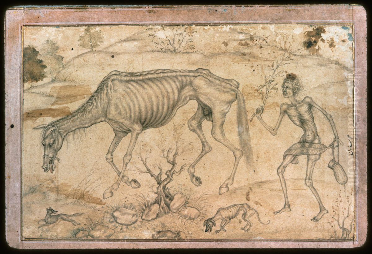 Majnun and the emaciated horse Oil Painting by Basawan