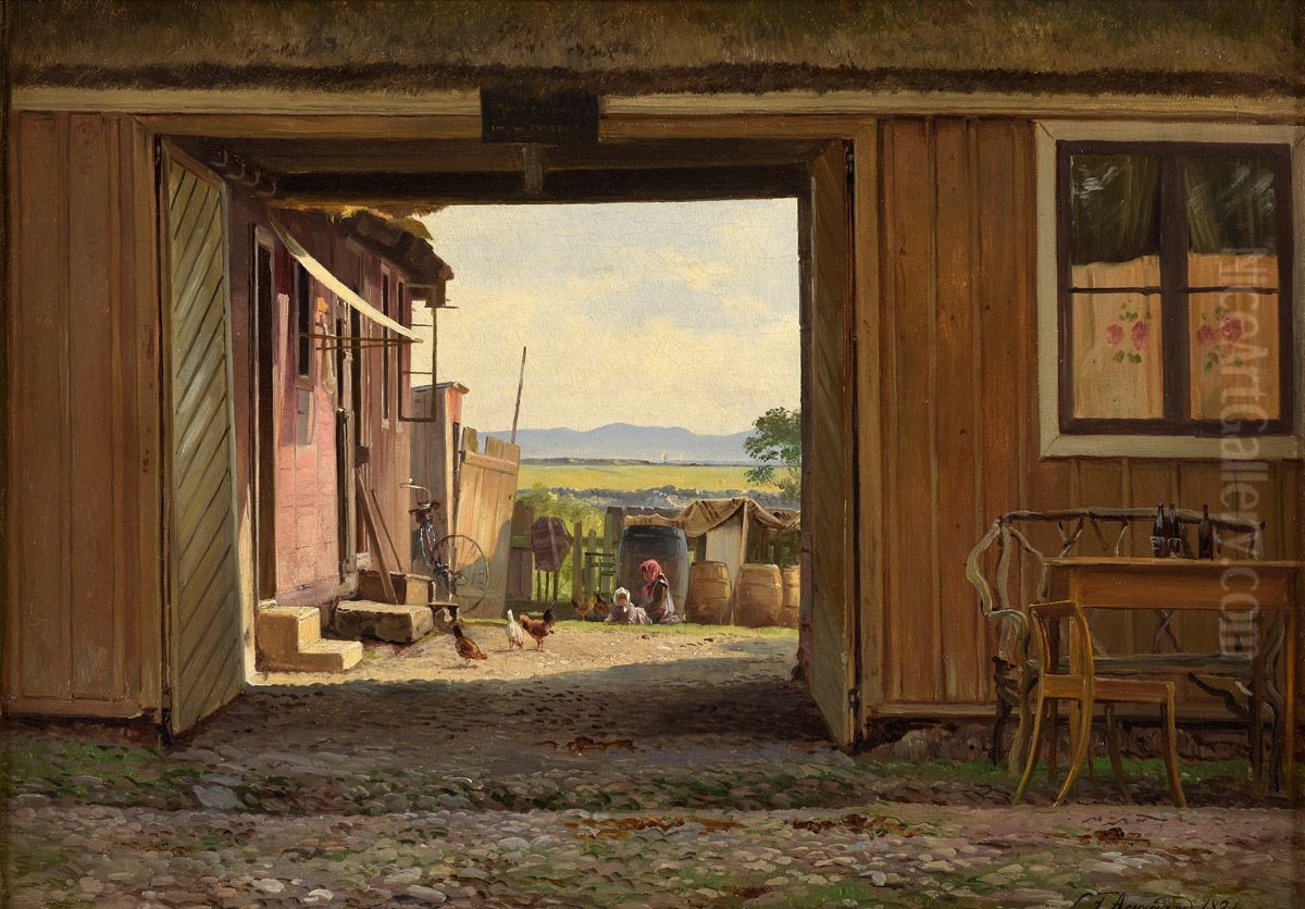 View through a gate. Oil Painting by Carl Frederik Aagaard
