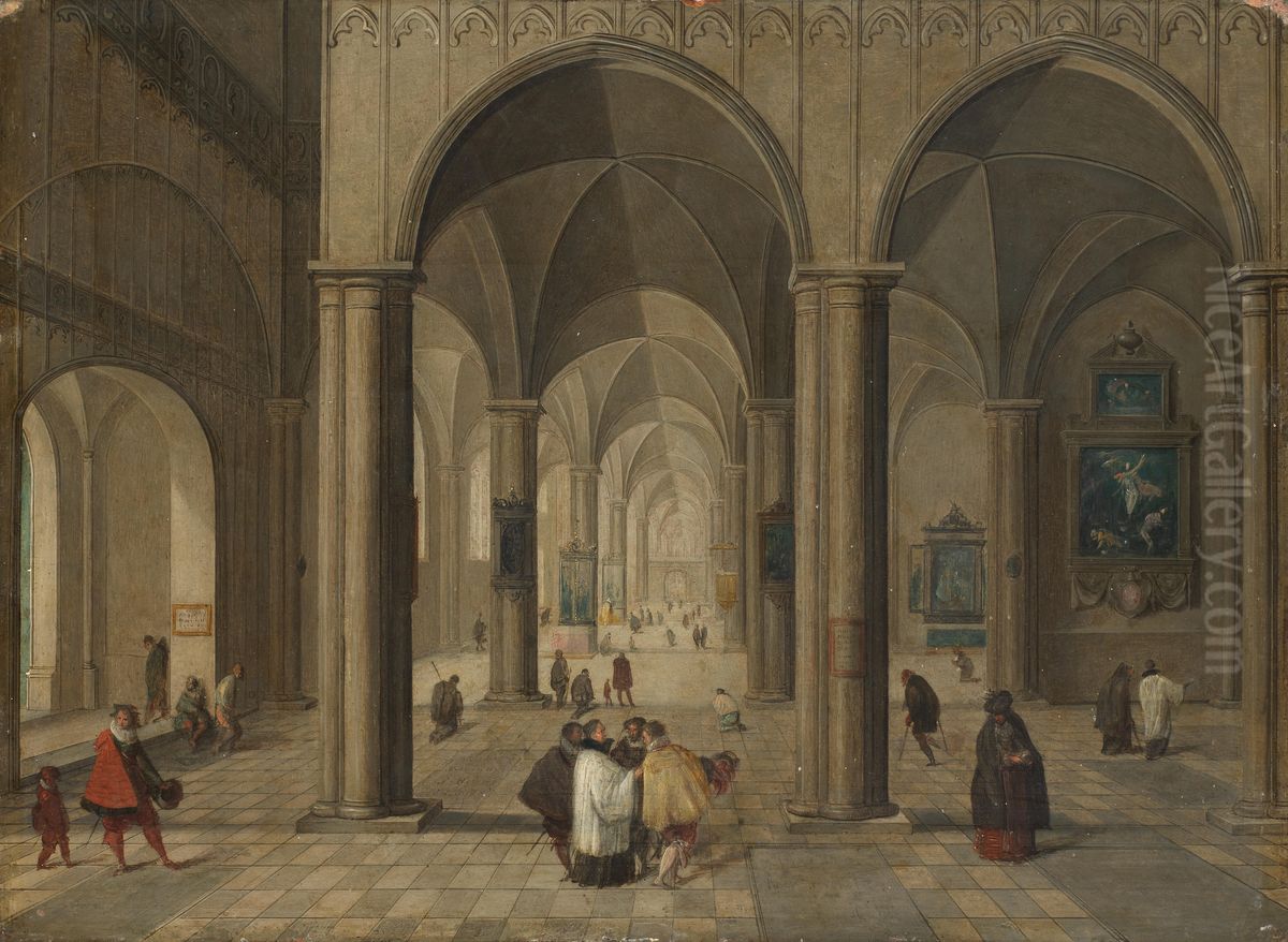 The interior of a Gothic church Oil Painting by Pieter Neefs the Younger
