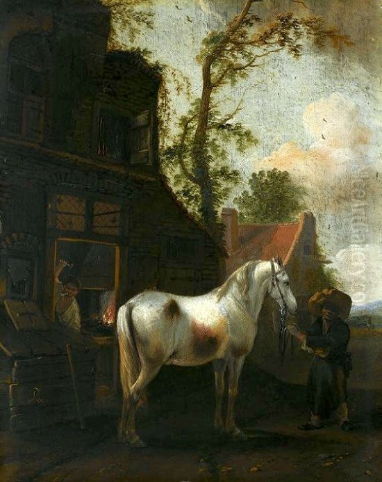 A Farrier's shop. Oil Painting by Philips Wouwerman