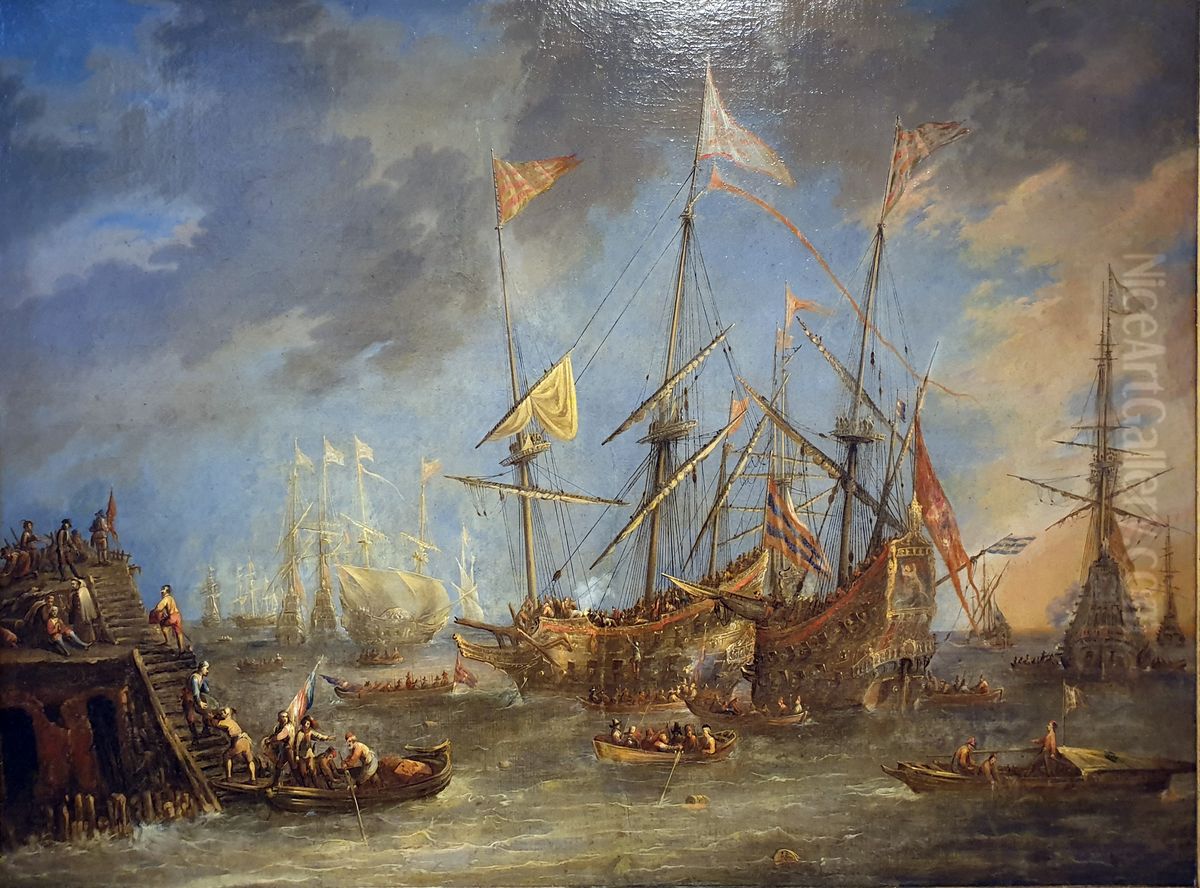 Ships in the roadstead Oil Painting by Andries Van Eertvelt