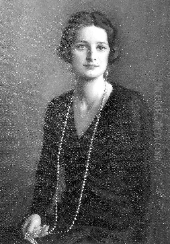 Portret van Koningin Astrid in een zwart kleed Oil Painting by Bernhard Osterman