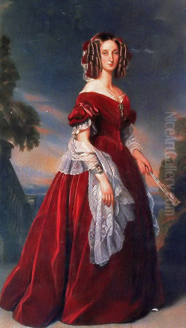 Portrait de la reine Louis-Marie en robe rouge Oil Painting by Franz Xavier Winterhalter