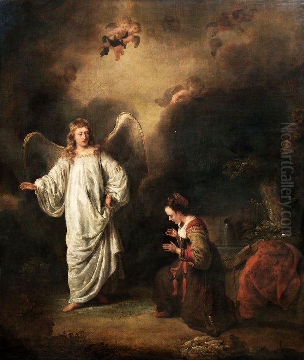 Hagar meeting the angel in the desert. Oil Painting by Ferdinand Bol