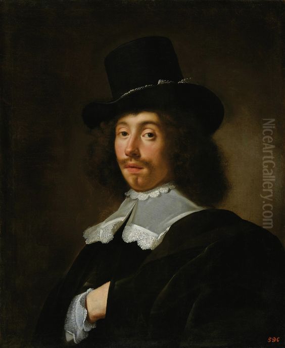 Portrait of a man with a high hat. Oil Painting by Nicolaes Maes