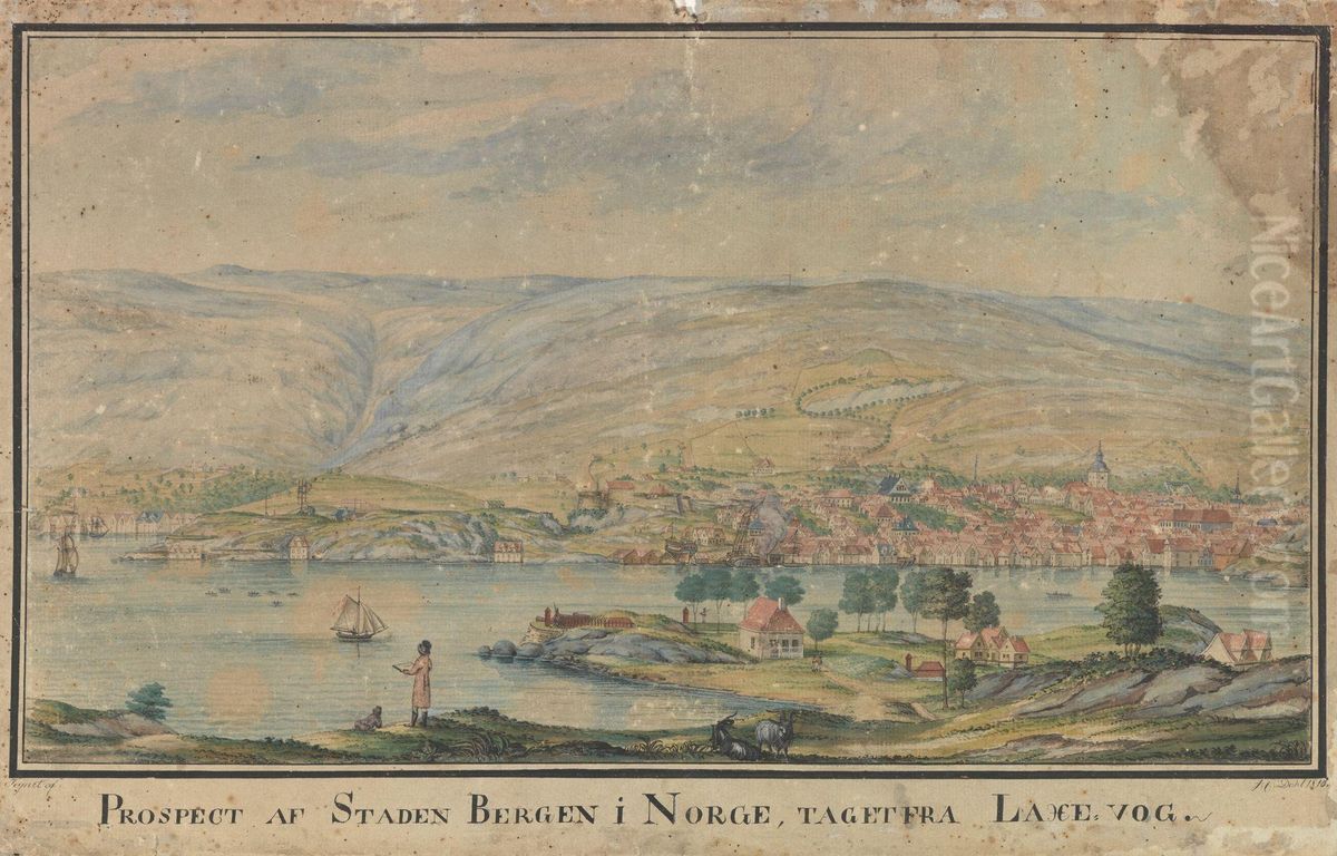 Utsikt over Bergen Oil Painting by Johan Wilhelm Ludwig Dahl