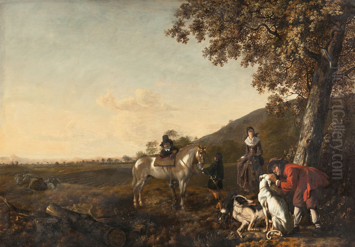 Landscape with a resting hunting company Oil Painting by Ludolf de Jongh