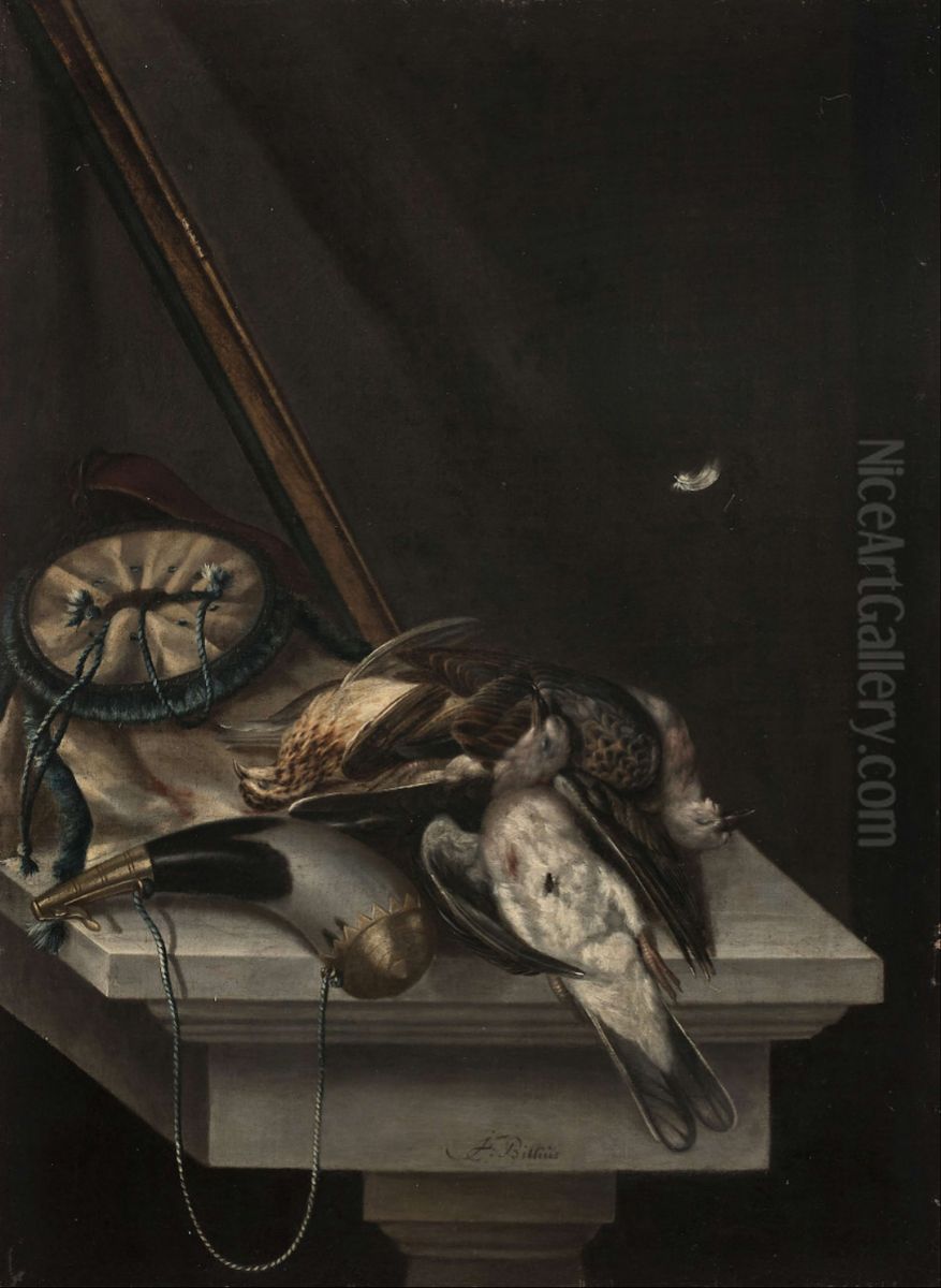 Thrushes, turtle doves and powder on an entablature Oil Painting by Jacob Biltius