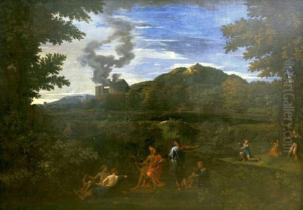Landscape with Orpheus and Eurydice. Oil Painting by Nicolas Poussin