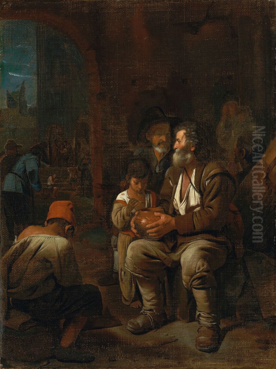 A bearded man and other figures before a city gate Oil Painting by Michiel Sweerts