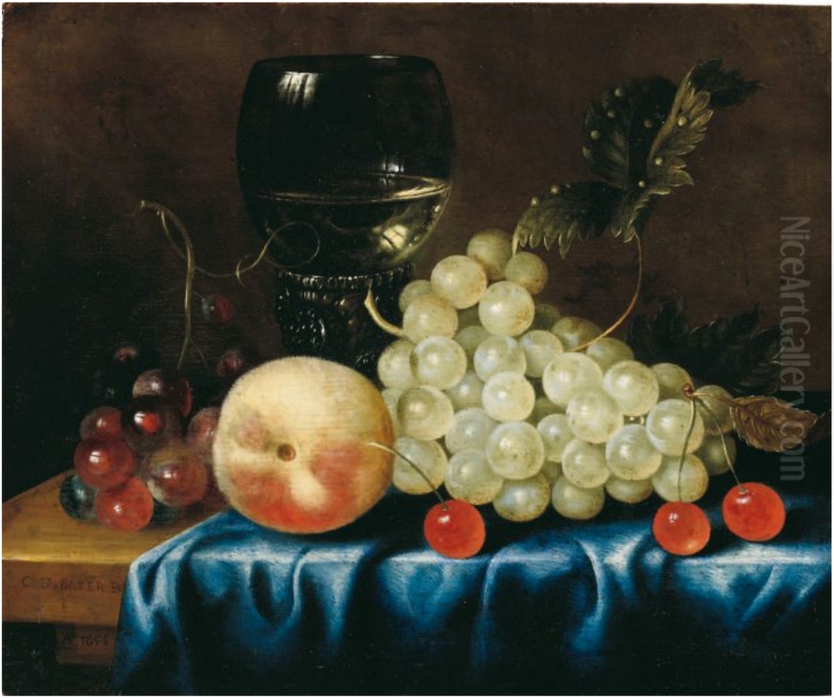 Still life with fruit and oyster Oil Painting by Cornelis De Bryer