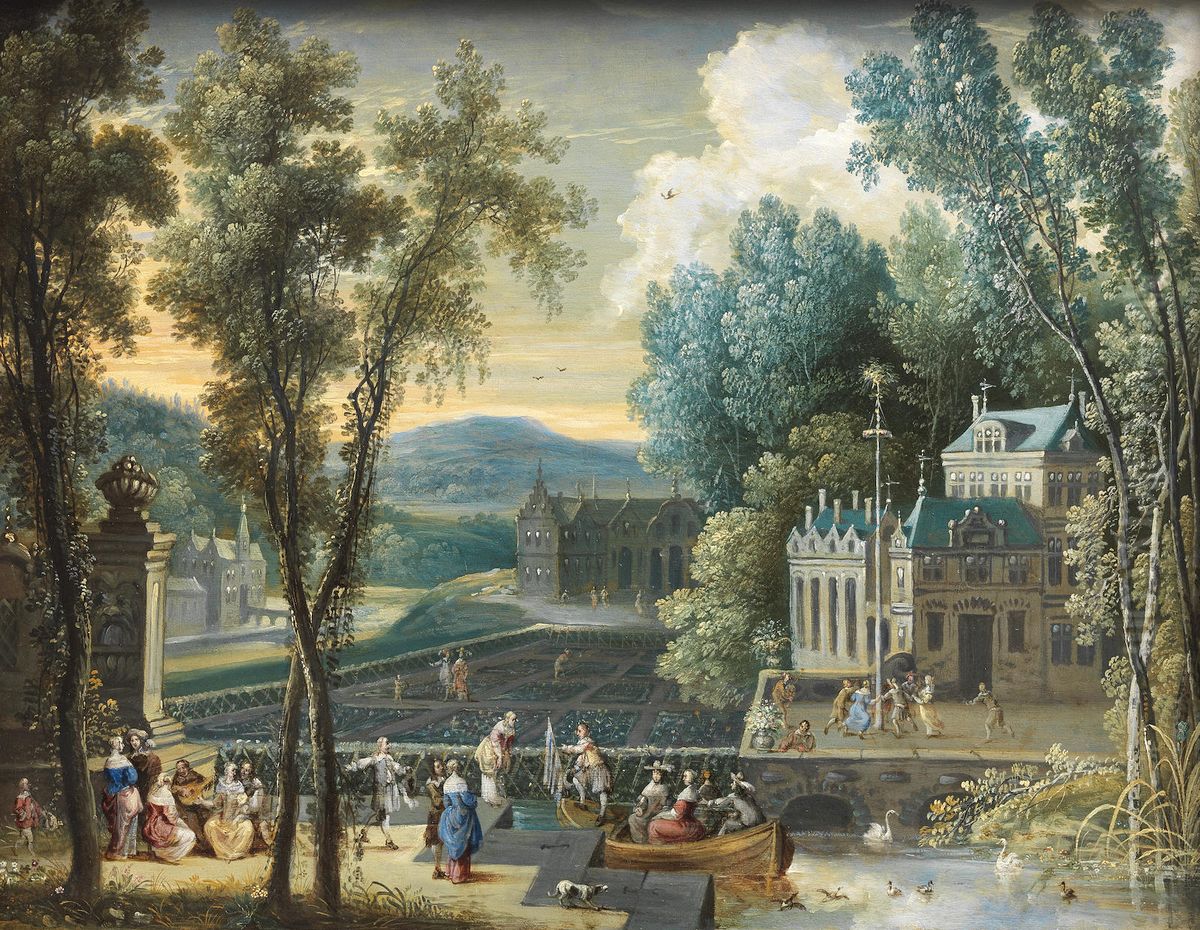 Elegant figures on a boating lake, allegory of spring Oil Painting by Gaspar de Witte
