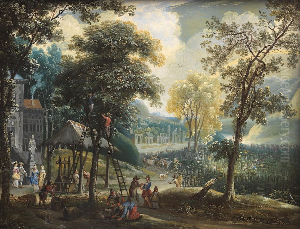 Figures harvesting apples, an allegory of autumn Oil Painting by Gaspar de Witte