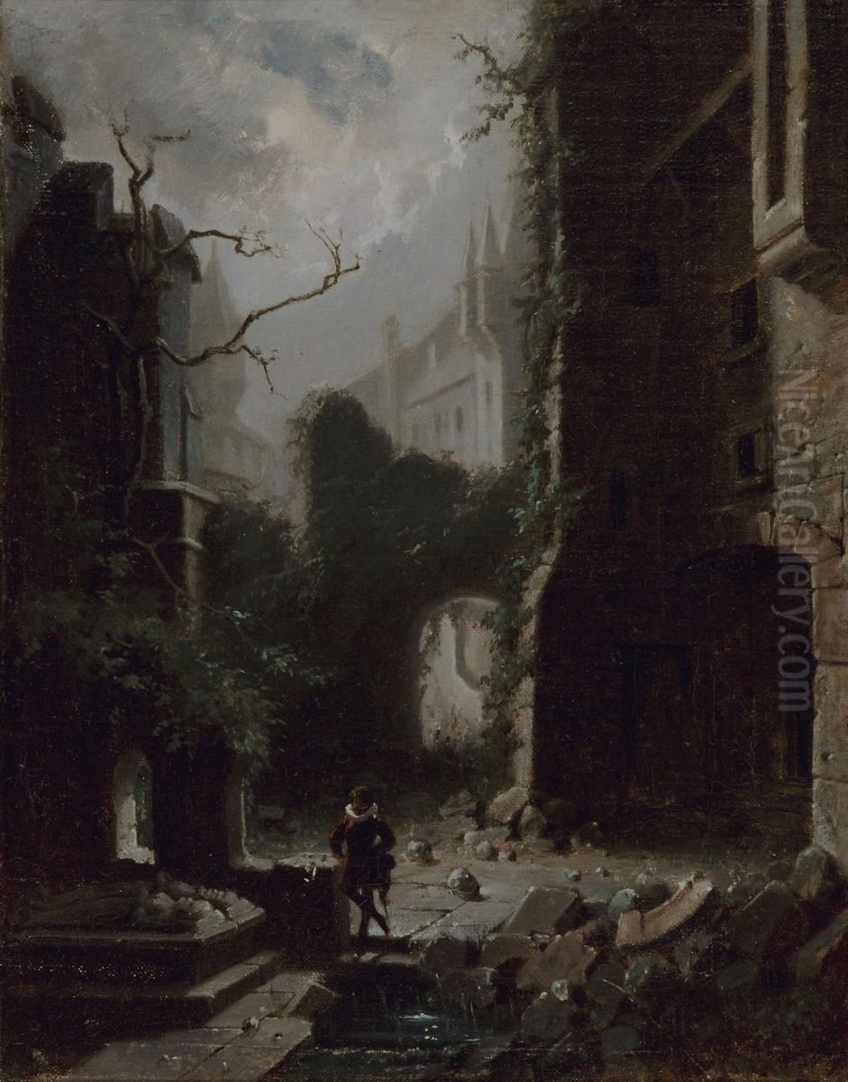 Mondscheinszene mit Burgruine Oil Painting by Carl Spitzweg