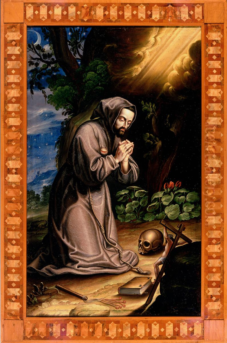 St. Francis of Assisi meditating Oil Painting by Diego de Borgraf