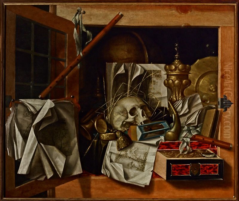 Trompe l'oeil vanitas still Life Oil Painting by Franciscus Gijsbrechts