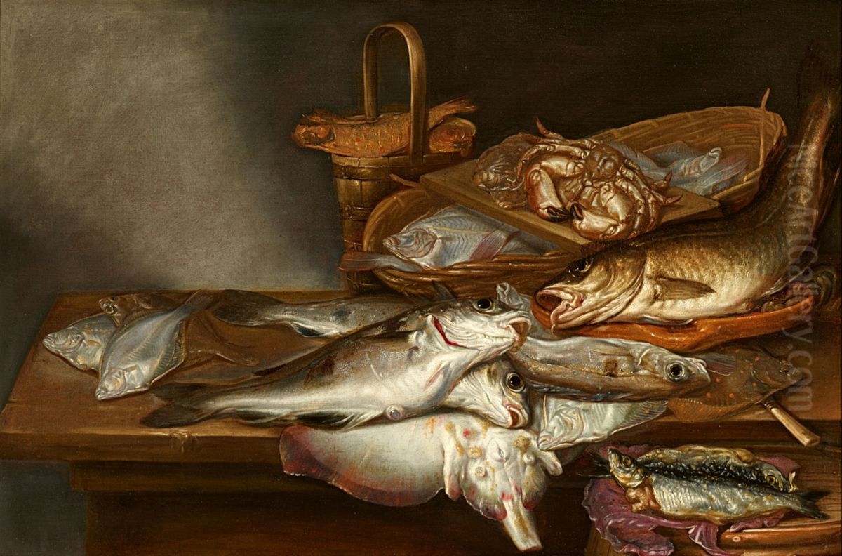 Still Life with Saltwater Fish Oil Painting by Pieter Van Schaeyenborgh