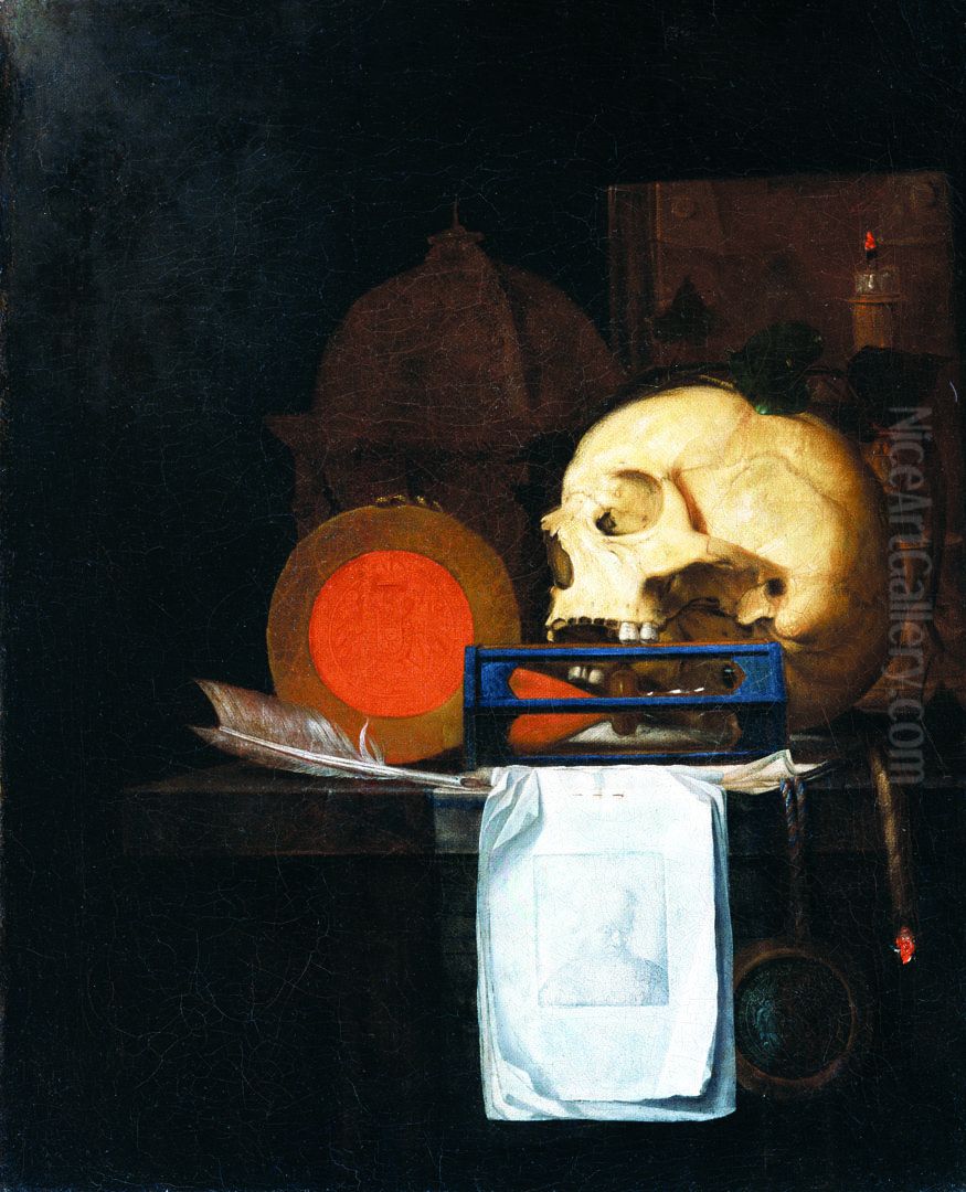 Vanitas Still Life with Rembrandt Print, on the Death of Ferdinand II Oil Painting by Joannes de Cordua