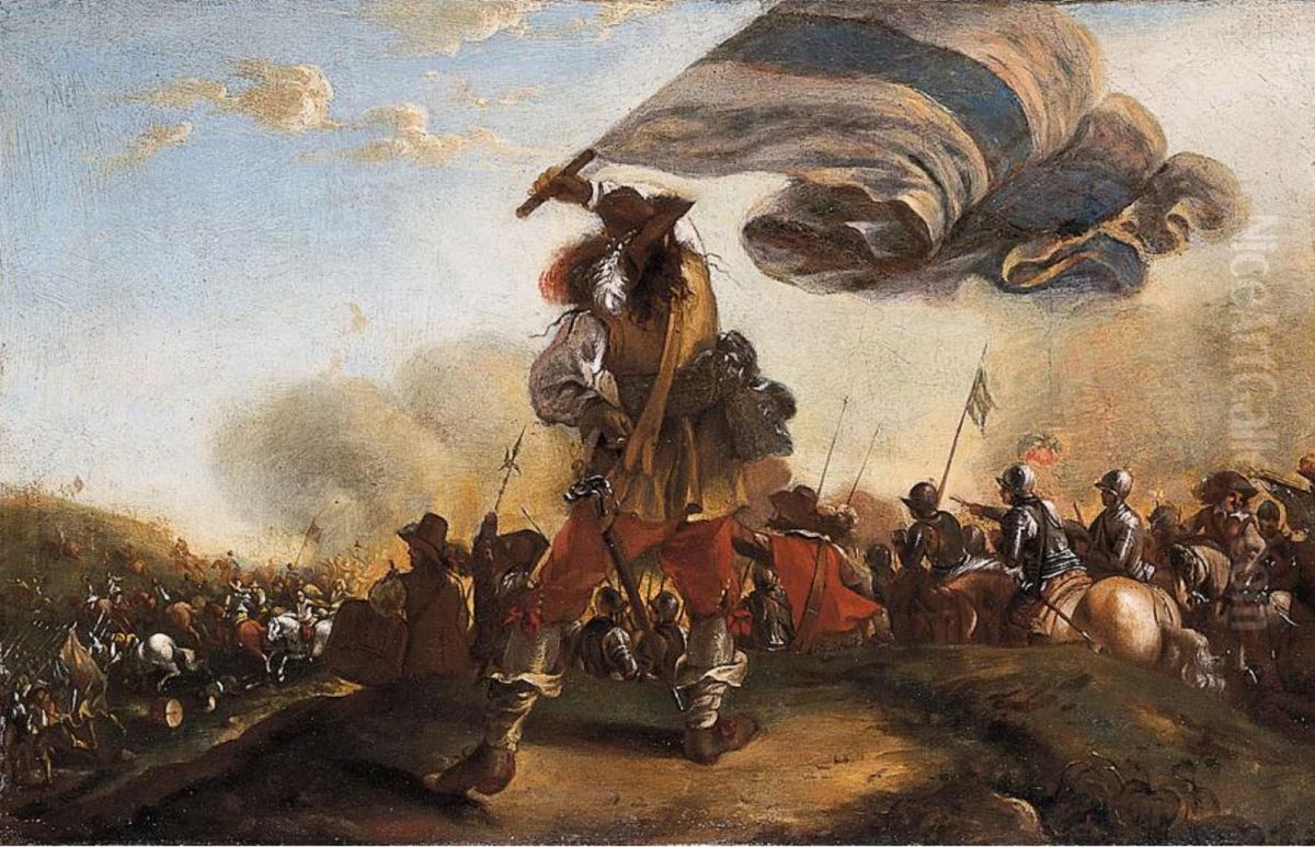 A standard-bearer during a battle Oil Painting by Pieter Hofman