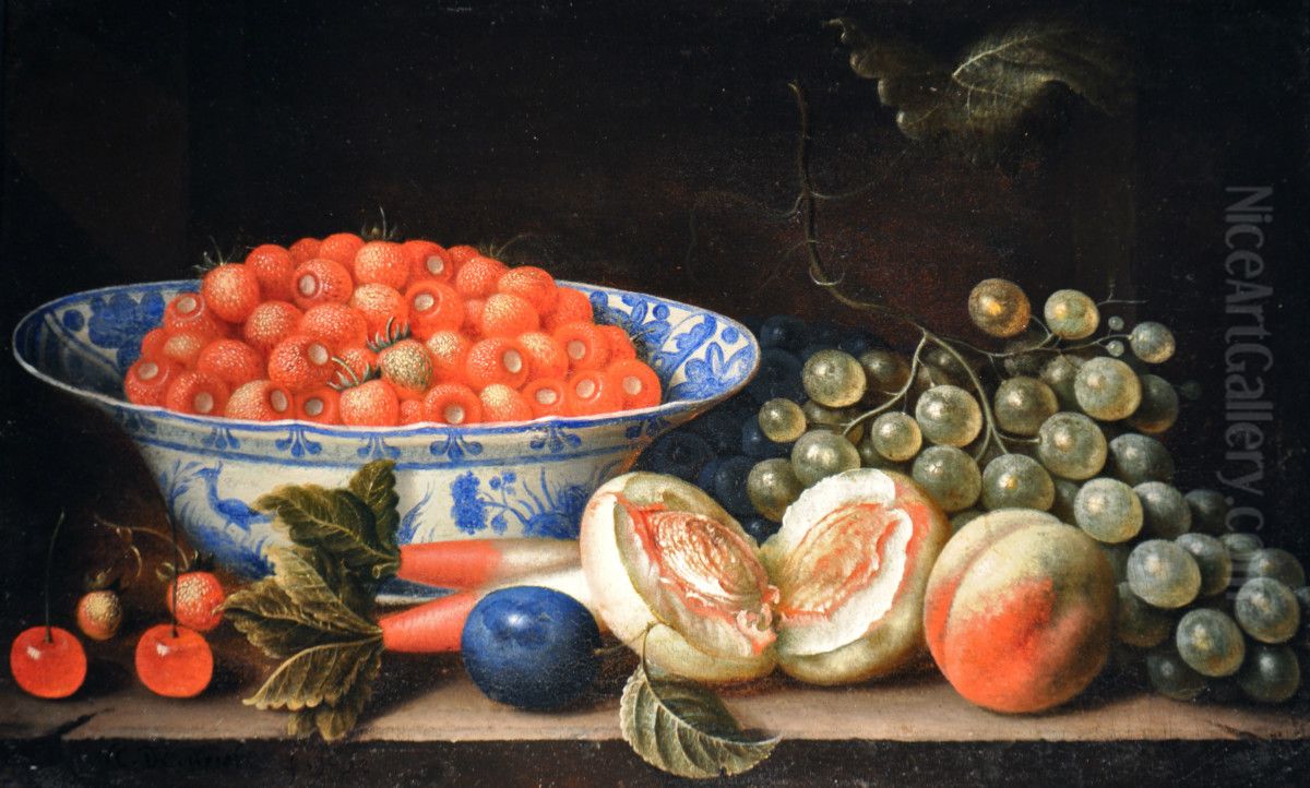 Fruit still life with a Wan-li bowl with strawberries Oil Painting by Cornelis De Bryer
