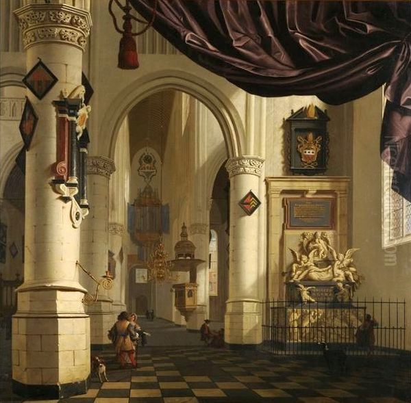 Interior of the Old Church in Delft. Oil Painting by Cornelis De Man