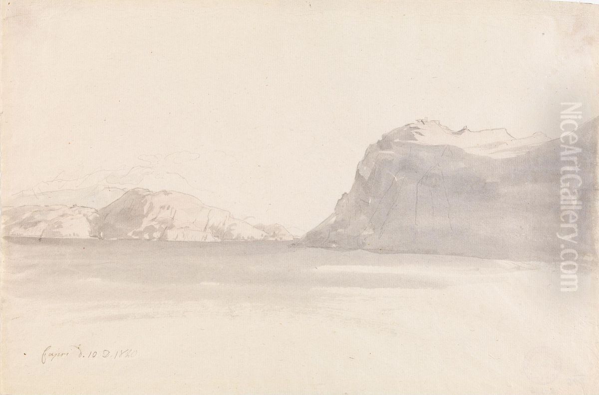 View towards the Sorrentine Peninsula and Monte Tiberio, Capri Oil Painting by Johan Wilhelm Ludwig Dahl