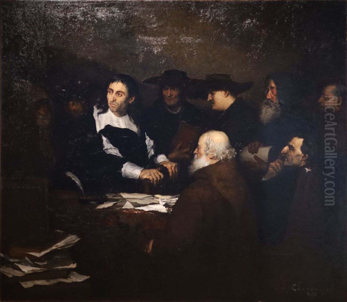 Blaise Pascal au milieu de ses contradicteurs Oil Painting by Jean-Louis Charbonnel