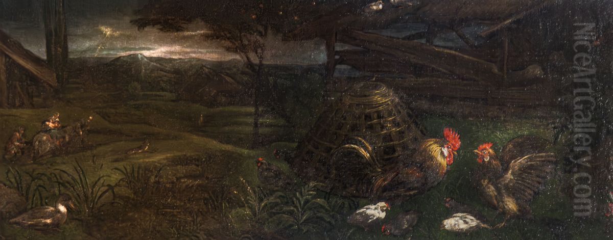 Landscape with farmyard animals Oil Painting by Jacopo Bassano