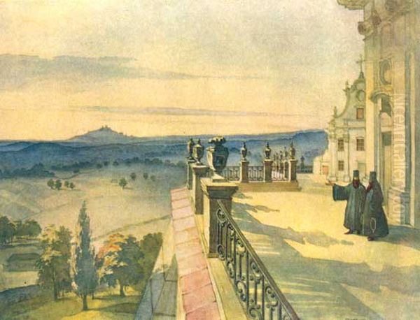 View from the terrace around Pochayiv Lavra Oil Painting by Taras Shevchenko