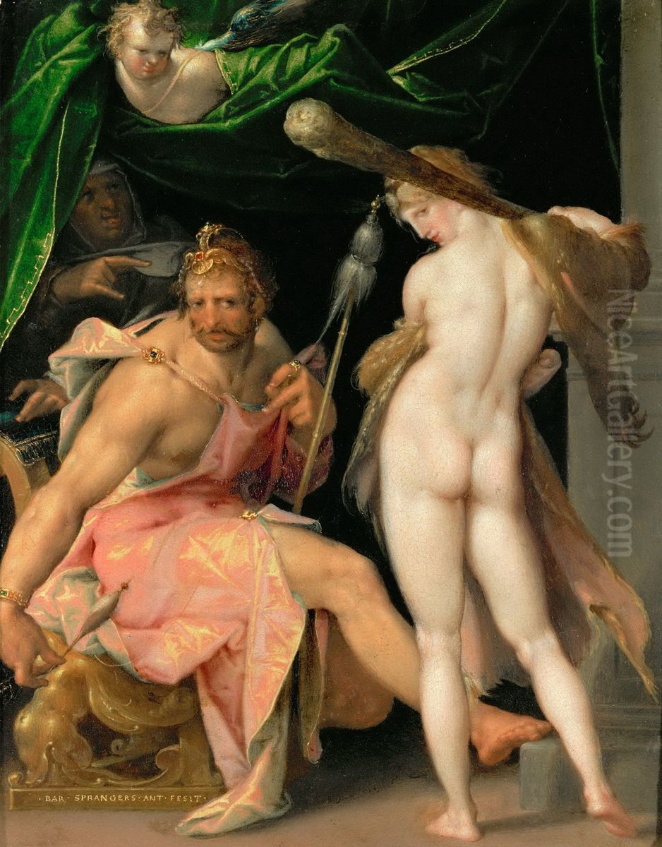 Herakles   and  Omphale Oil Painting by Bartholomeus Spranger