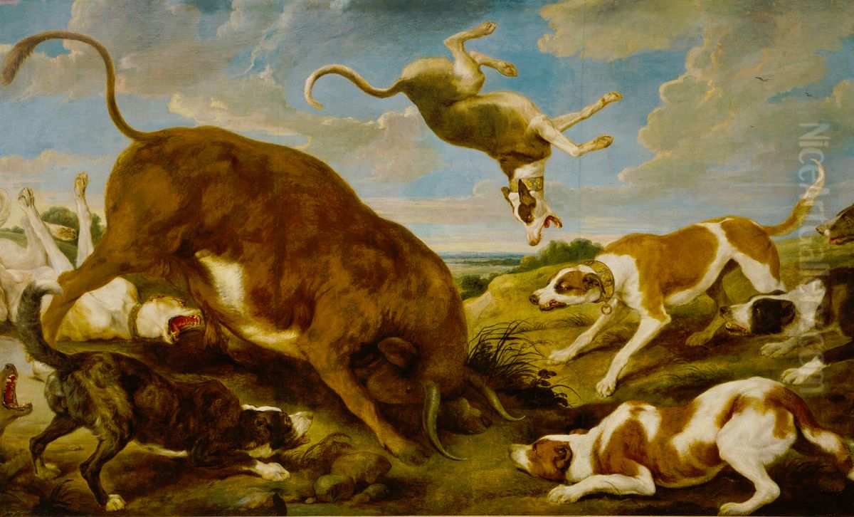 Bull Attacked by Hounds Oil Painting by Paul de Vos