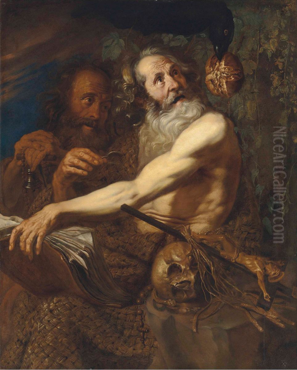 Saint Paul the Hermit and Anthony Abbot Oil Painting by Jodocus van Hamme