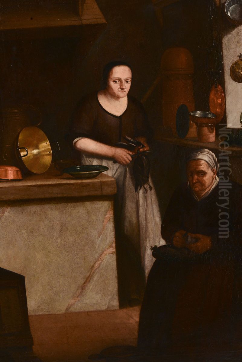 Women at work in the kitchen Oil Painting by Joannes de Cordua