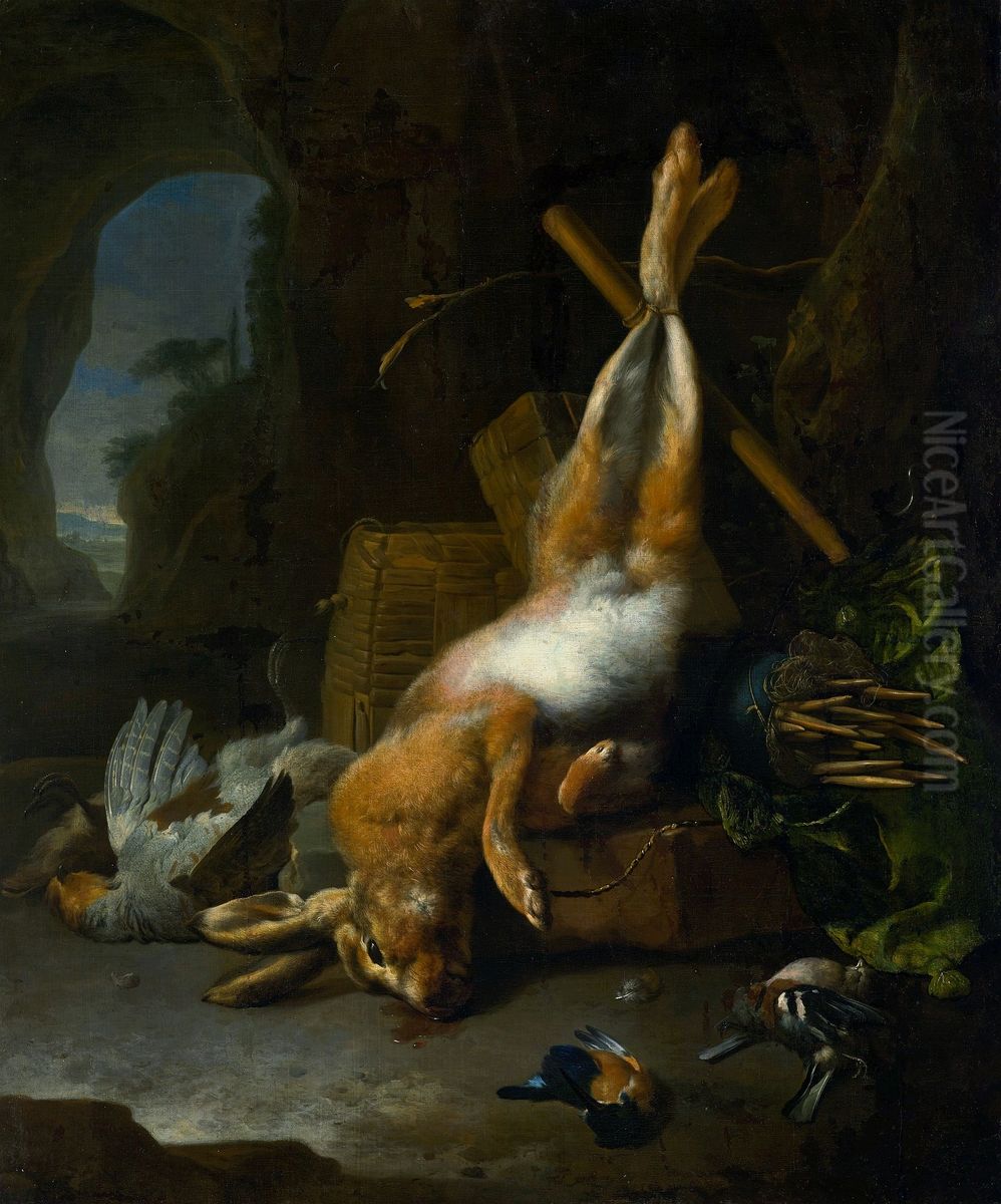 Still life with the hunting trophy. Oil Painting by Melchior D'Hondecoeter
