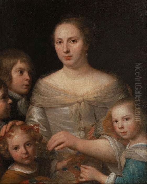 Portrait of a mother with children. Oil Painting by Wallerant Vaillant
