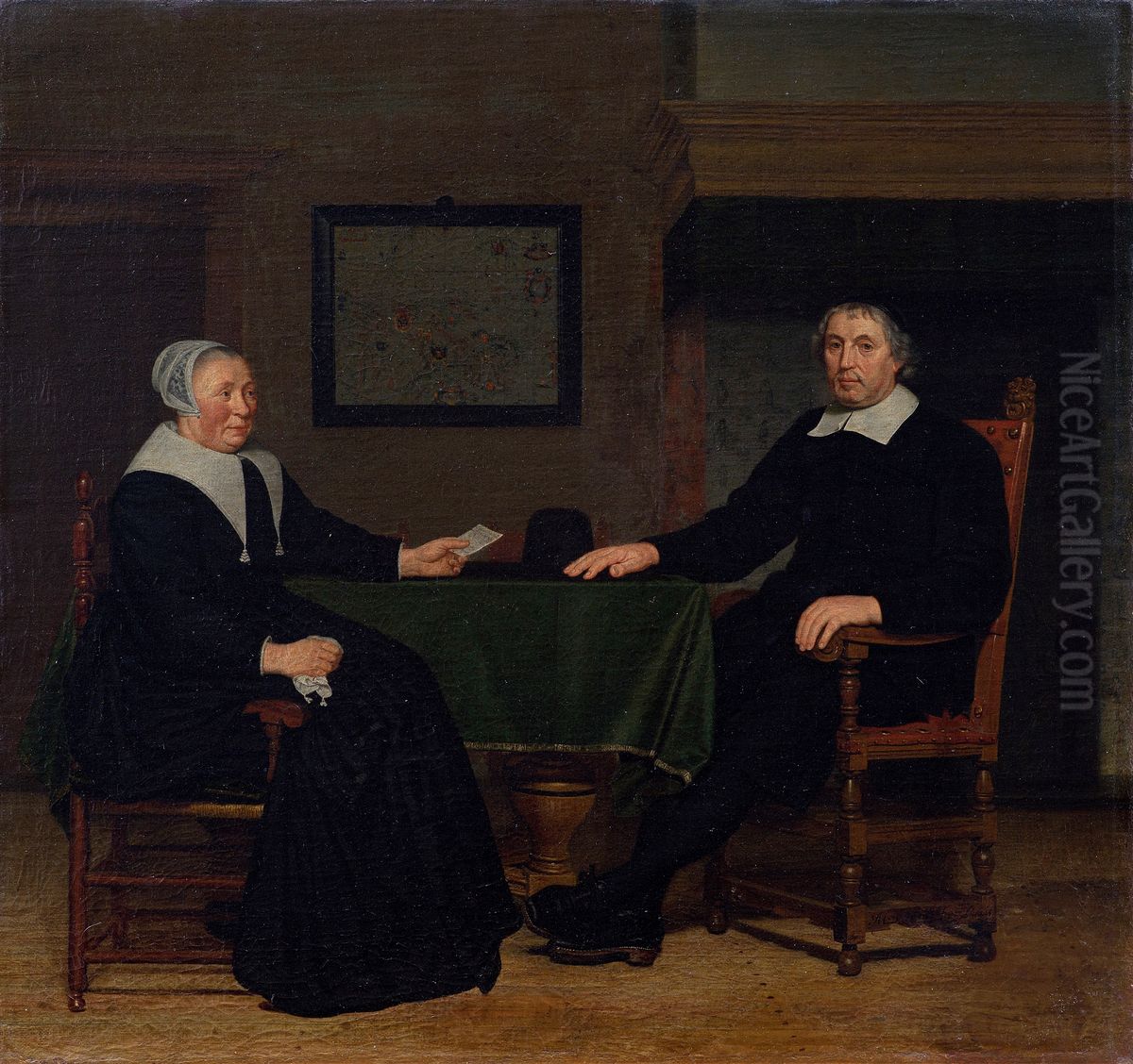 Portrait of Adriaen Corver and his wife Rijckje Theulingh. Oil Painting by Michiel van Musscher