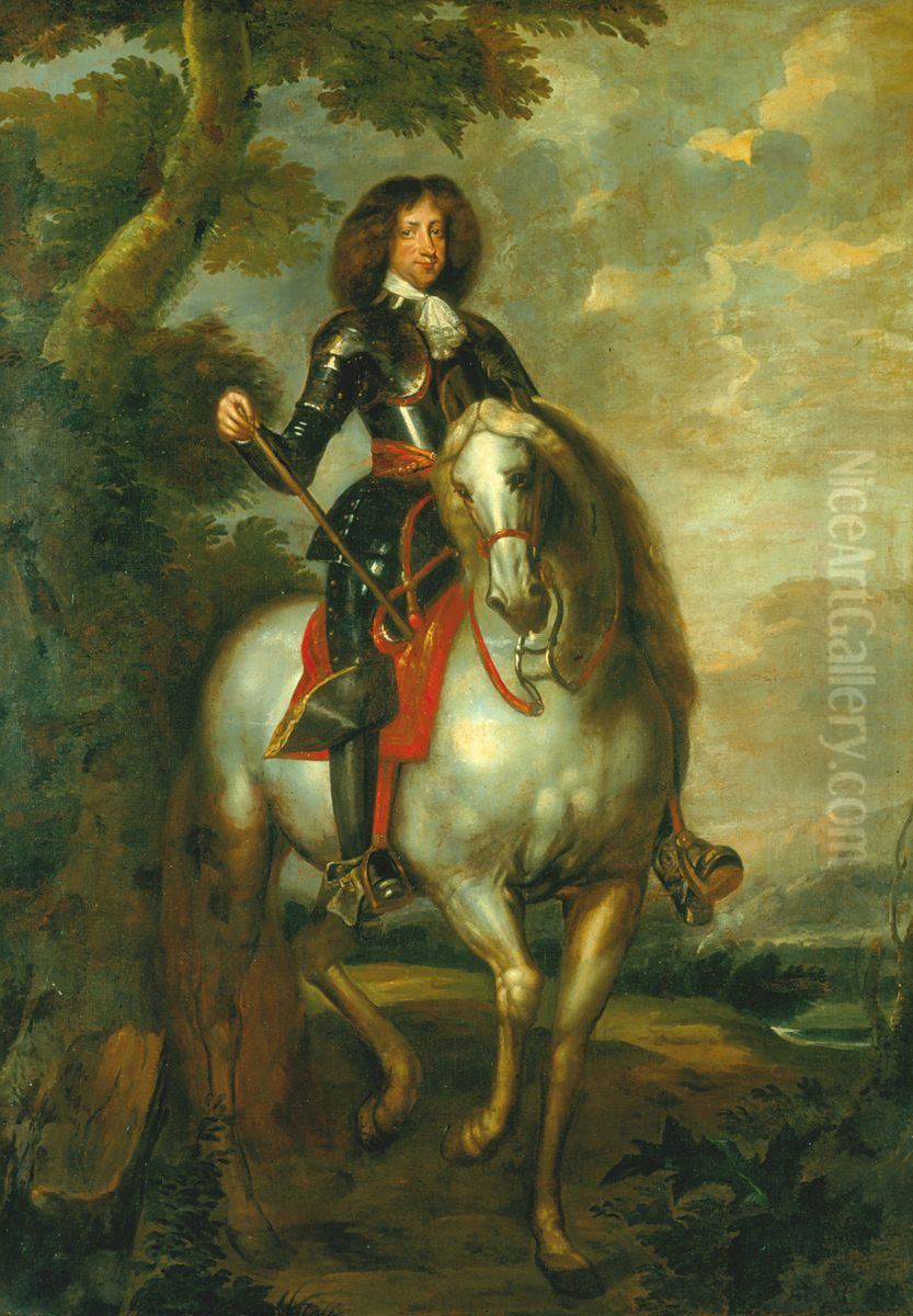 Portrait of King Christian V on horseback as a crown prince Oil Painting by Abraham Wuchters