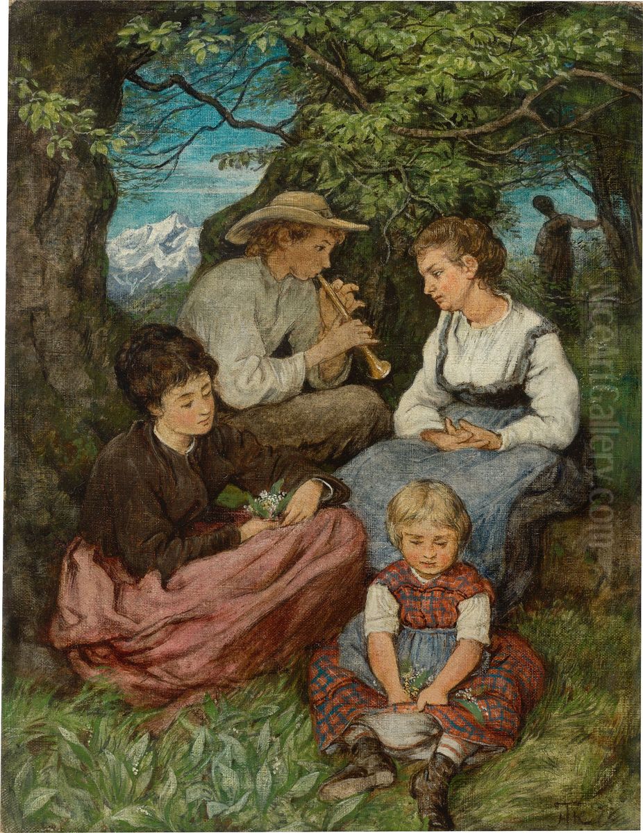 Die Fruhlingsrast Oil Painting by Hans Thoma