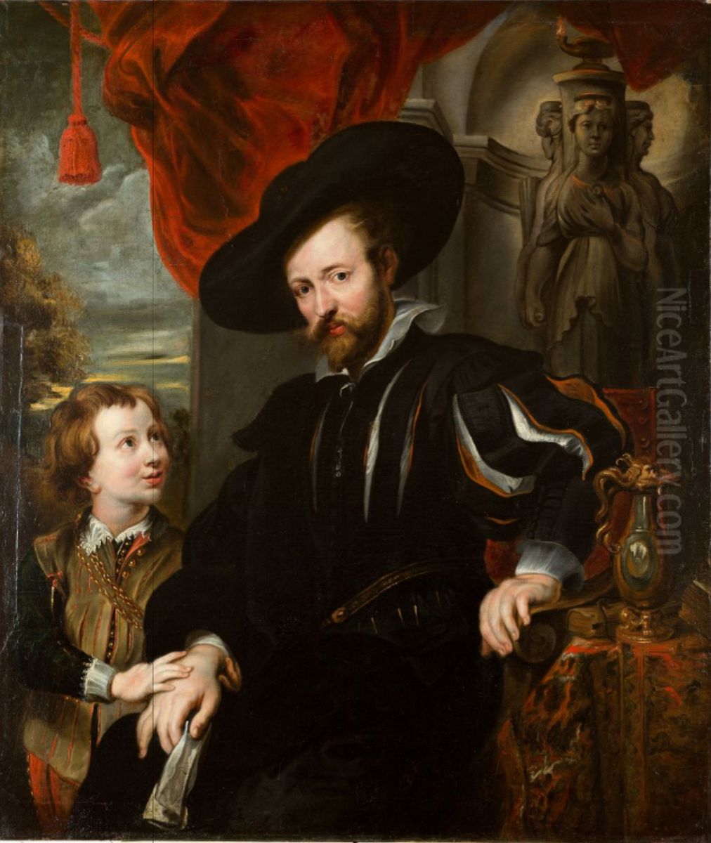 Double portrait of Rubens with his son Albert Oil Painting by (studio of) Rubens, Peter Paul