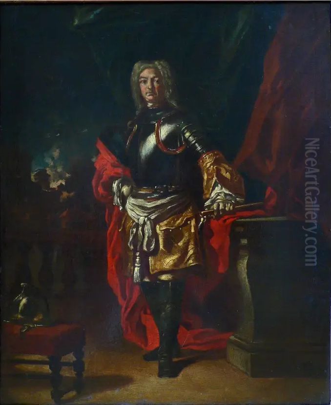 Portrait of Diego d'Aragona Pignatelli in the uniform of a cuirassier general Oil Painting by Francesco Solimena