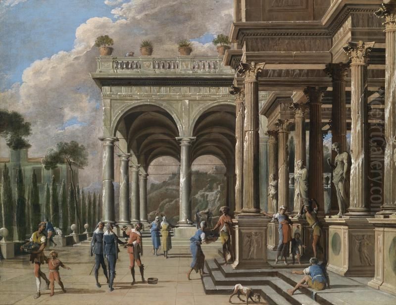 Palatial architecture with figures Oil Painting by Ascanio Luciano