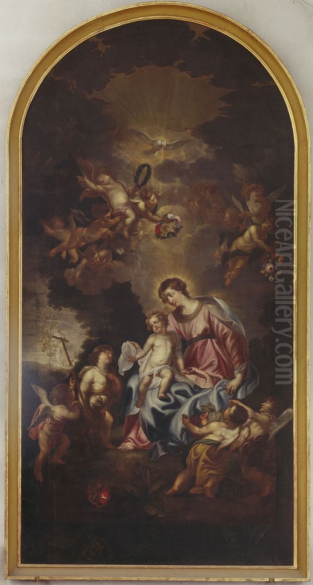 The Virgin with the infant Jesus and John the Baptist Oil Painting by Oswald Onghers