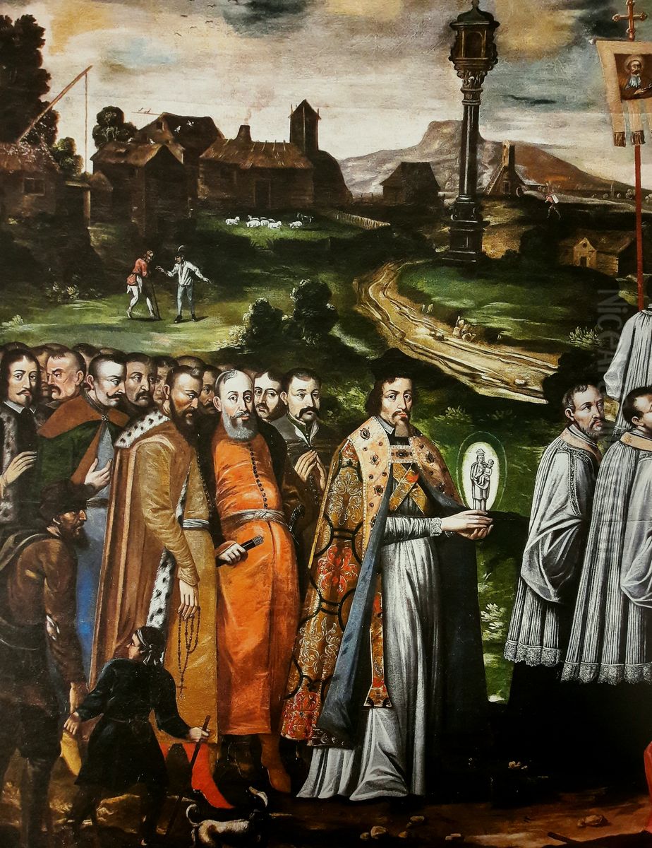 Procession with the statue of Our Lady of Gidle (detail). Oil Painting by unknown