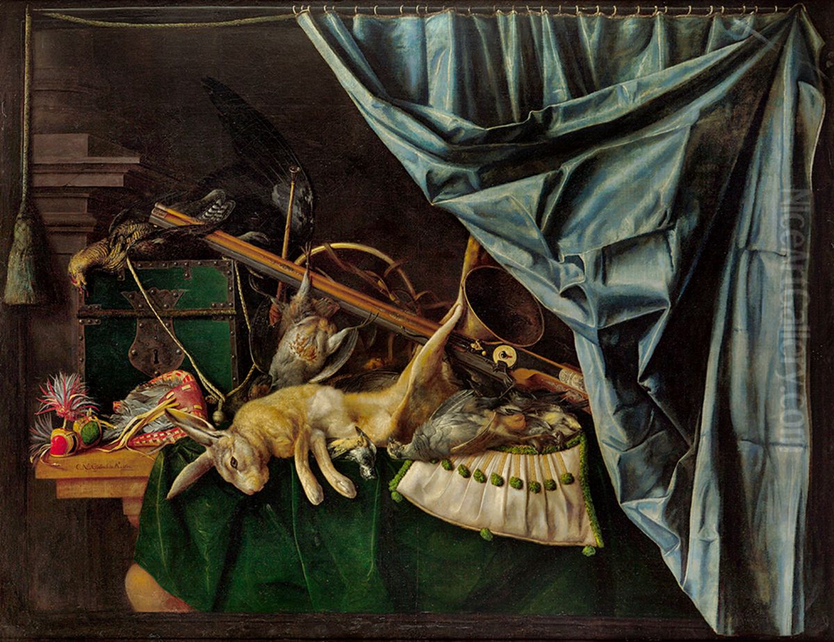 After the falcon hunt Oil Painting by Cornelis Norbertus Gijsbrechts