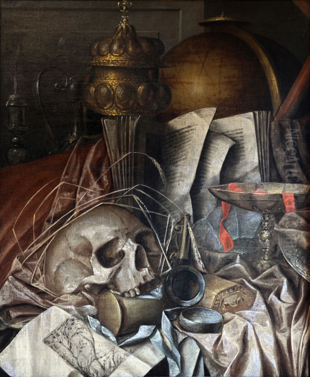 Vanitas with skull Oil Painting by Cornelis Norbertus Gijsbrechts