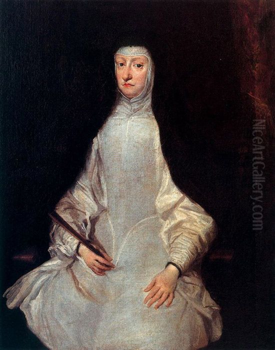 Retrato de la reina Mariana de Austria Oil Painting by Juan Carreno De Miranda