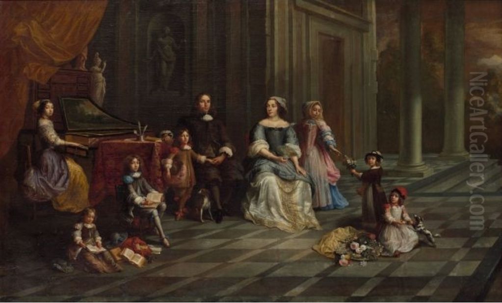 Portrait of the Janssens family Oil Painting by Francois Duchatel